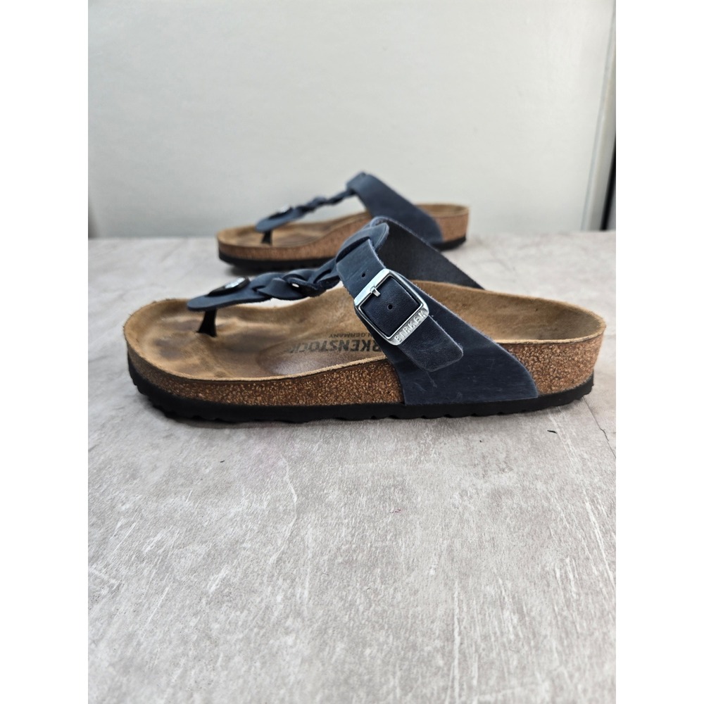 Birkenstock Gizeh Braided Hippie Thong Sandal Navy Blue Leather Open Toe Comfort